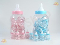 Biberon Porta Confetti Rosa o Celeste con 30 piccoli biberoncini